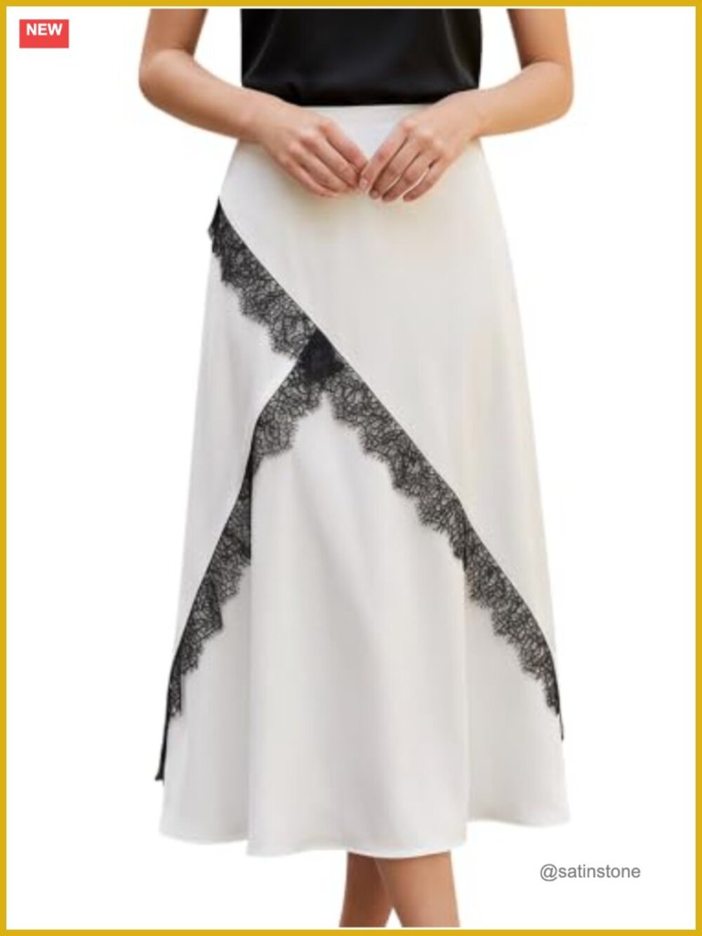 Satin Lace Patchwork Skirt Elegant Mid Rise Flowy Maxi Cocktail Party